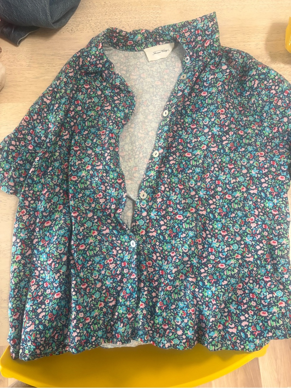 American Vintage Teal Floral Button-Front Tunic